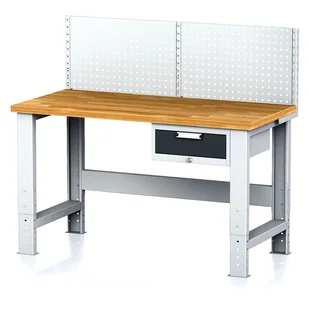 Stół warsztatowy MECHANIC z nadstawką, 1500x685x700-1055 mm, nogi regulowane, 1x 1 szufladowy kontener, szary/antracyt - Stoły warsztatowe - miniaturka - grafika 1