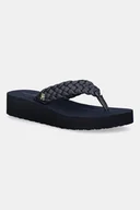 Klapki i japonki damskie - Tommy Hilfiger japonki TH WEDGE CORNROW BEACH SANDAL damskie kolor granatowy na koturnie FW0FW09037 - miniaturka - grafika 1