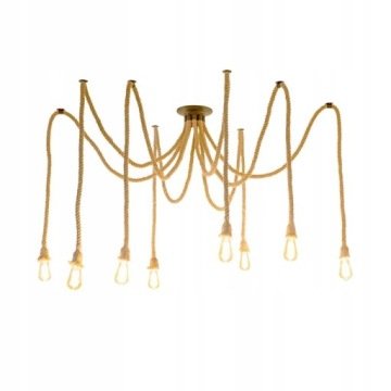 Lampa Wisząca Spider Sufitowa 8 Punktowa Pająk Lina Jutowa E27 Styl Loft