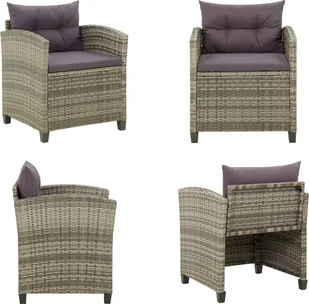 vidaXL Krzesło ogrodowe z poduszką Poly Rattan Grey - Krzesło ogrodowe - Krzesła ogrodowe - Fotel ogrodowy - Krzesło do jadalni - Krzesła - miniaturka - grafika 1