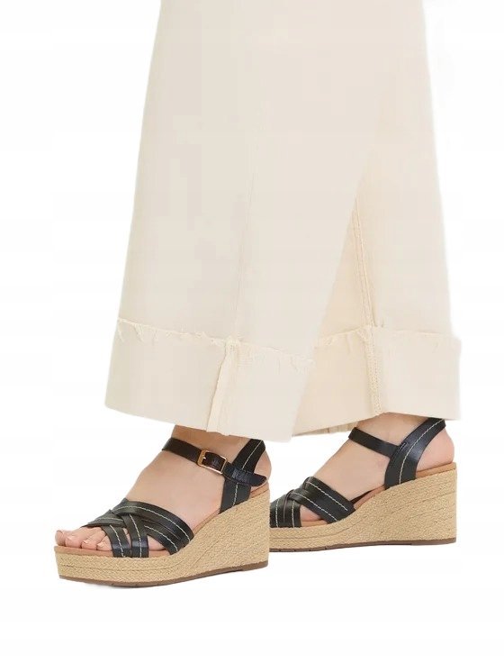 CLARKS ESPADRYLE DAMSKIE NA KOTURNIE CZARNE SKÓRZANE 40 26AA