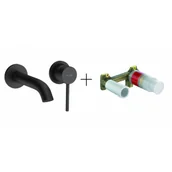 Baterie umywalkowe - KLUDI 382443976 + 38243 BOZZ ścienna bateria umywalkowa CZARNY MAT - 18cm + ELEMENT PODTYNKOWY - miniaturka - grafika 1