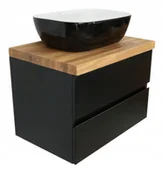 Szafki łazienkowe - Szafka Pod Umywalkę Lakier Czarny Mat Lity Blat Dębowy 60 CM Mdf - miniaturka - grafika 1