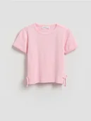 Koszulki dla dziewczynek - Reserved - Gładki t-shirt z modalem - brzoskwiniowy - miniaturka - grafika 1