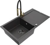 Zlewozmywaki z baterią - Mexen Leo zlewozmywak granitowy 1-komorowy z ociekaczem i baterią kuchenną Aster, czarny nakrapiany - 6501-76-73450-57-B - miniaturka - grafika 1