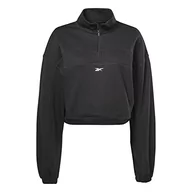 Bluzy damskie - Reebok Damska bluza z dzianiny na suwak 1/4, czarna, S, Czarny, S - miniaturka - grafika 1