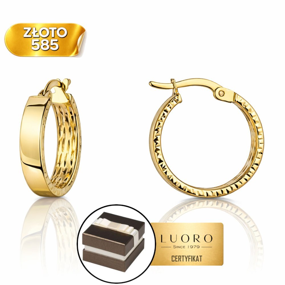 KOLCZYKI ZŁOTE 585 14K KOŁA GŁADKIE Z DIAMANTOWANIEM ŚREDNICA 18 MM