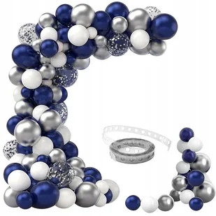 ZESTAW DEKORACJI GIRLANDA GRANATOWO SREBRNA BALONY GRANATOWE SREBRNE PARTY - Balony i akcesoria - miniaturka - grafika 1