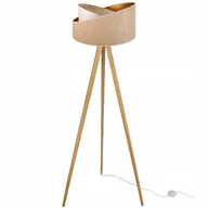 Lampy stojące - Lampa podłogowa stojąca Werona trójnóg drewno naturalny 1xE27 abażur tkanina okrągła beżowa Light Home LH - miniaturka - grafika 1