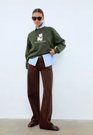 Bluzy damskie - Stradivarius Haftowana bluza Piesek XL - miniaturka - grafika 1