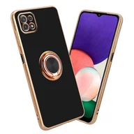 Etui i futerały do telefonów - Pokrowiec Do Samsung Galaxy A22 5G Etui w Glossy Czarny - Złoto magnetycznym Obudowa Case Cover Ochronny Cadorabo - miniaturka - grafika 1