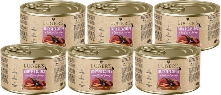 Karma mokra dla kota Luger's Daily Pleasures z wołowiną i krewetkami zestaw 6 x 185 g