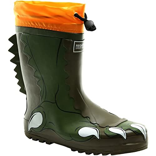 Regatta Mudplay Welly wodoodporne kalosze dziecięce, uniseks, Zielony Dark Khaki Rusty Orange Wm0, 34 EU
