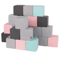 Maty edukacyjne - KiddyMoon Miękkie klocki 14cm sześciany: jasnoszary-ciemnoszary-różowy-miętowy 24 - miniaturka - grafika 1