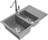 Zlewozmywaki z baterią - Mexen Gaspar zlewozmywak granitowy 1,5-komorowy z ociekaczem i baterią kuchenną Flora, szary - 6507-71-670401-00 - miniaturka - grafika 1