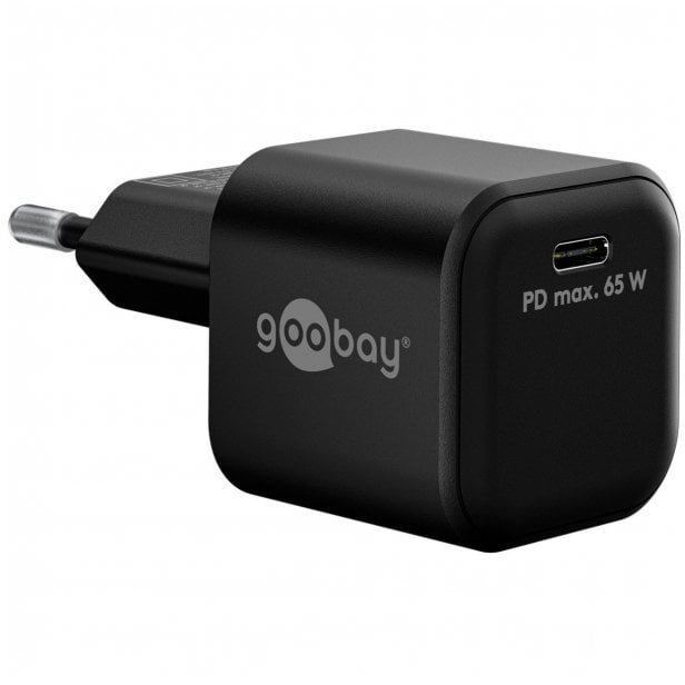 Goobay USB-C charging set, PD, 65 watts, USB-C textile cable black, 1x USB-C PD, GaN, 1 meter cable 74774