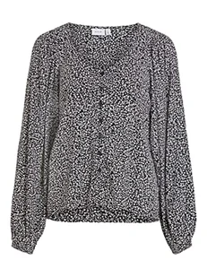 Vila Women's VIFINI dekolt w serek L/S TOP/SU-NOOS koszulka z długim rękawem, czarna/AOP: liliowa, 36, czarny/kolor: lilia, 36 - Koszulki i topy damskie - miniaturka - grafika 1