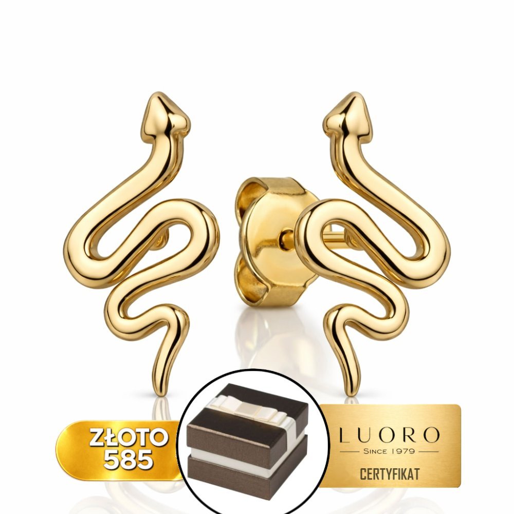 KOLCZYKI ZŁOTE 585 14K WĘŻE SZTYFT 1,3 CM ELEGANCKIE SUBTELNE