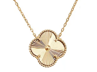 Złoty naszyjnik 585 diamentowana koniczynka bez kamieni błyszcząca duża koniczyna - Biżuteria dla dzieci - miniaturka - grafika 1