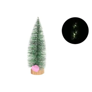 Choinka na drewnianej podstawie z LED 20 cm zielona - Ozdoby bożonarodzeniowe - miniaturka - grafika 1