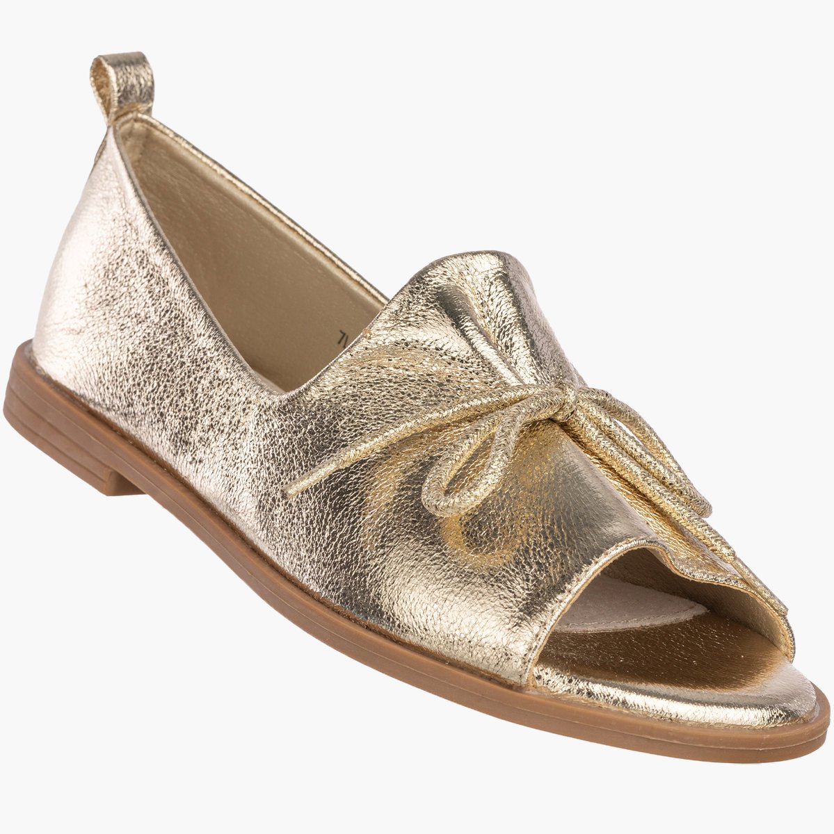 Baleriny Damskie Ekoskóra Buty Wsuwane Odkryte Place Skórzana Wkładka Złote 39 Złoty
