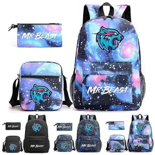 Mr Beast Lightning Cat Dzieci 3 sztuk / zestaw plecak tornister chłopcy dziewczęta plecak podróżny torba na ramię piórnik prezent Gwiazda Blue - Torebki damskie - miniaturka - grafika 1
