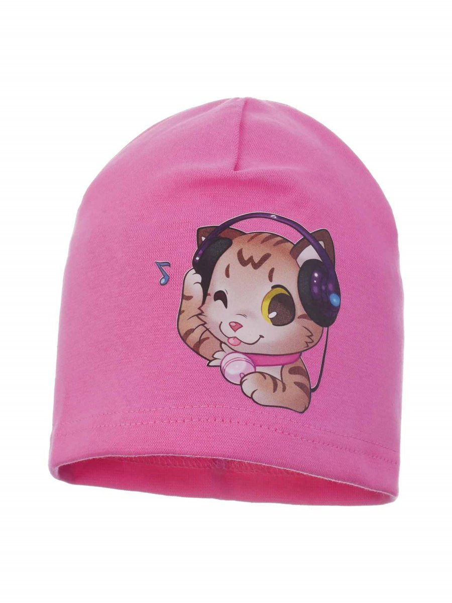 Dziewczęca czapka bawełniana kotek w słuchawkach różowa Ambra r.44/48