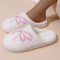 Kapcie damskie - TEMU Jesienna i Zimowa Biała Cholewka z Prostym Różowym Kokardką, Eleganckie Wygodne Pluszowe Kapcie - miniaturka - grafika 1