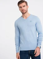 Swetry męskie - Ombre Elegancki sweter męski z dekoltem w serek - jasnoniebieski V10 OM-SWBS-0107 L - miniaturka - grafika 1