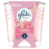 Świece - Różana świeca zapachowa z olejkami eterycznymi Glade I love you 112 g - miniaturka - grafika 1