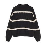 Swetry damskie - Cropp - Czarny sweter w paski z golfem - Czarny - miniaturka - grafika 1