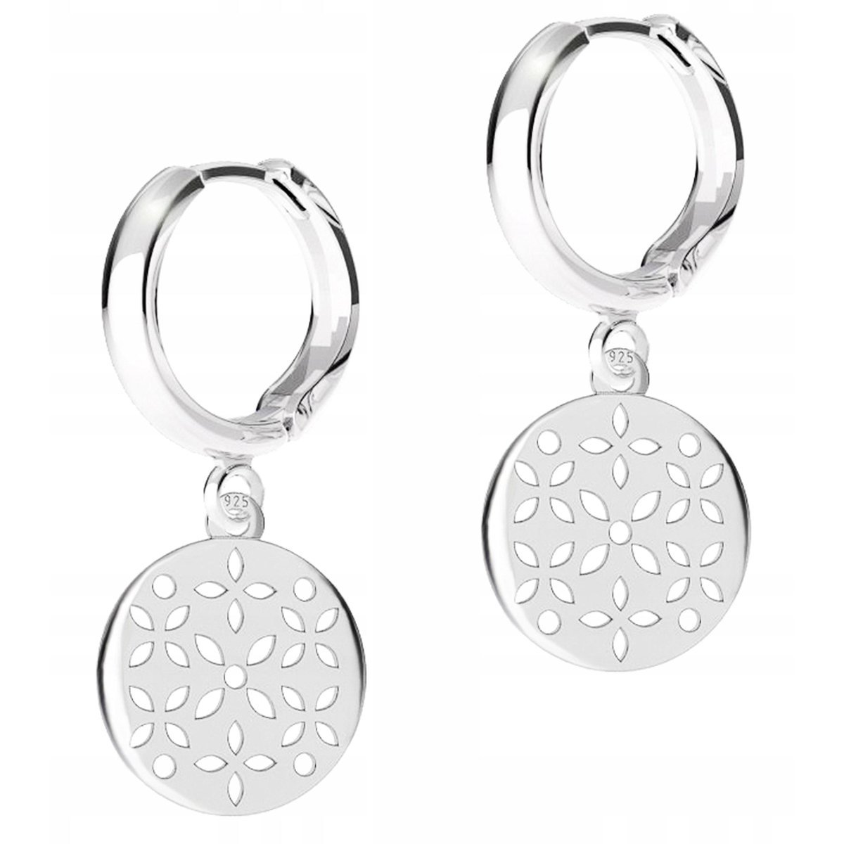 Kolczyki Srebrne Okrągłe Blaszki z Kwiatami Ażurowe Kwiatki SREBRO 925