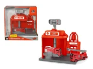 Samochody i pojazdy dla dzieci - Zestaw strażacki – remiza ze zjeżdżającym po karuzeli autkiem - SWEDE - miniaturka - grafika 1