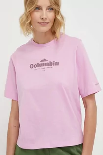Koszulki sportowe damskie - Columbia t-shirt bawełniany kolor różowy - grafika 1