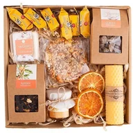 Zestawy upominkowe - KOSZ PREZENTOWY PREZENT UPOMINEK pomarańczowo-miodowy napar miód ciasteczko ZDROWY - miniaturka - grafika 1