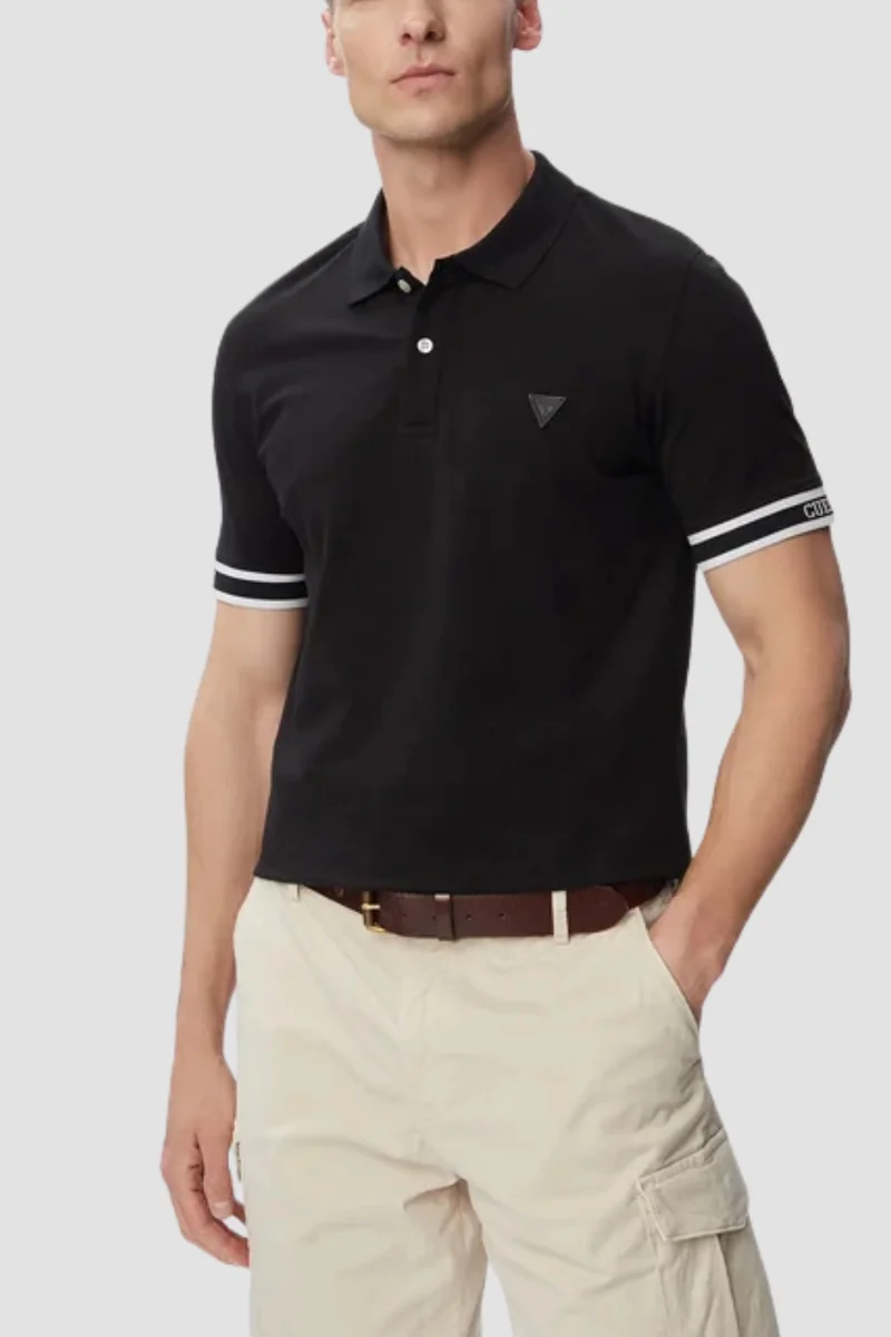 GUESS Czarny męski t-shirt polo Lyle M