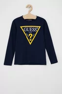 Bluzki dla chłopców - Guess Longsleeve dziecięcy kolor granatowy z nadrukiem - miniaturka - grafika 1