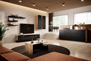 Szafka RTV na metalowym stelażu Loftia 200 cm - artisan/czarny mat - Szafki RTV - miniaturka - grafika 6