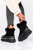 Śniegowce damskie - Czarne botki z futerkiem na platformie sznurowane Casu 8237-1 - miniaturka - grafika 1