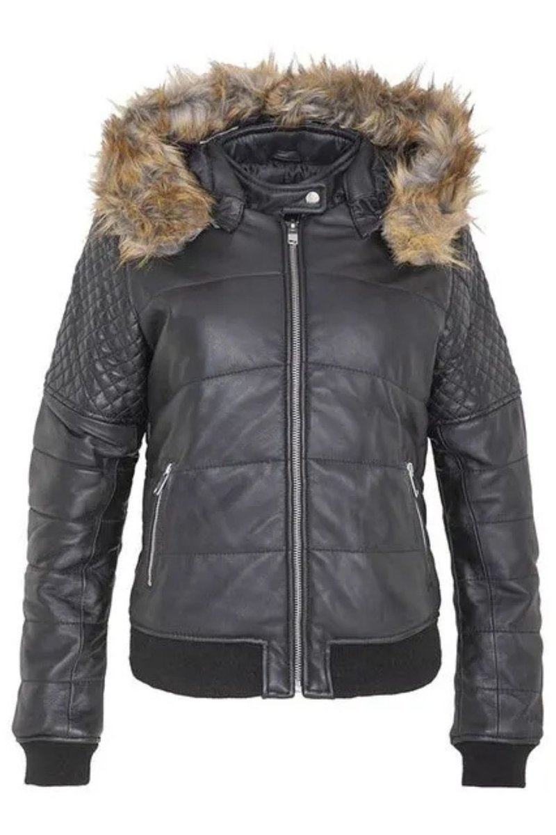 Kurtka damska Chyston Kory skórzana czarna zimowa ocieplana -XL