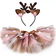 Dodatki do strojów karnawałowych - Strój Kostium Przebranie Renifer Reniferek Jeleń Jelonek Spódnica Tutu Opaska Rogi 86/104 Cm - miniaturka - grafika 1