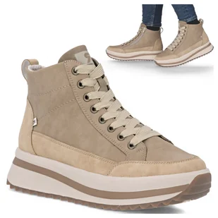Rieker SKÓRZANE Sneakersy Damskie Sportowe Półbuty Wsuwane Platforma Beż 41 - Półbuty damskie - miniaturka - grafika 1
