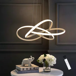 ZMH LED lampa wisząca stół jadalny w kolorze białym Nowoczesna lampa wisząca Ø62cm żyrandol z pierścieniami salon 59W Możliwość ściemniania za pomocą pilota Regulowana wysokość - Lampy sufitowe - miniaturka - grafika 1