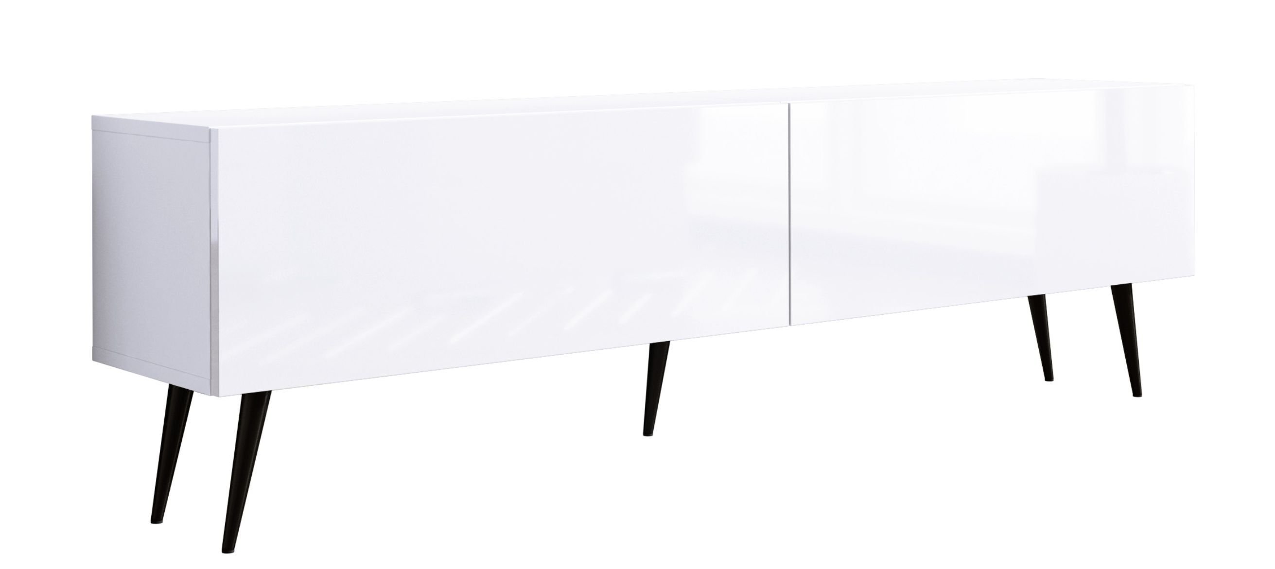 Szafka pod TV biała matowa / biała błyszcząca, czarne nogi, A: szer: 170 cm, wys: 52 cm, gł: 32 cm