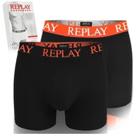 Majtki męskie - Replay Bokserki Męskie Majtki 2 sztuki Bawełna Czarne Kolor Logo Roz. XL - miniaturka - grafika 1