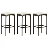 Taborety i hokery - vidaXL Stołki barowe z poduszkami, 3 szt., brązowe, polirattan - miniaturka - grafika 1