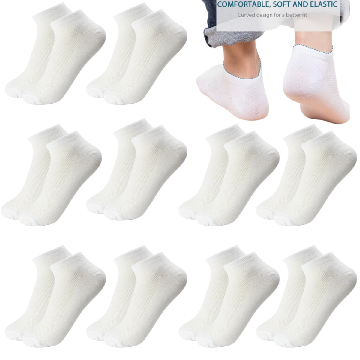 10x BIAŁYCH SKARPET MĘSKICH STOPKI 39-42 ODDYCHAJĄCE, SPORTOWE, WYGODNE