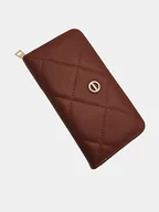 Portfele - Portfel damski pikowany karty dokumenty duży pojemny elegancki brązowy - miniaturka - grafika 1