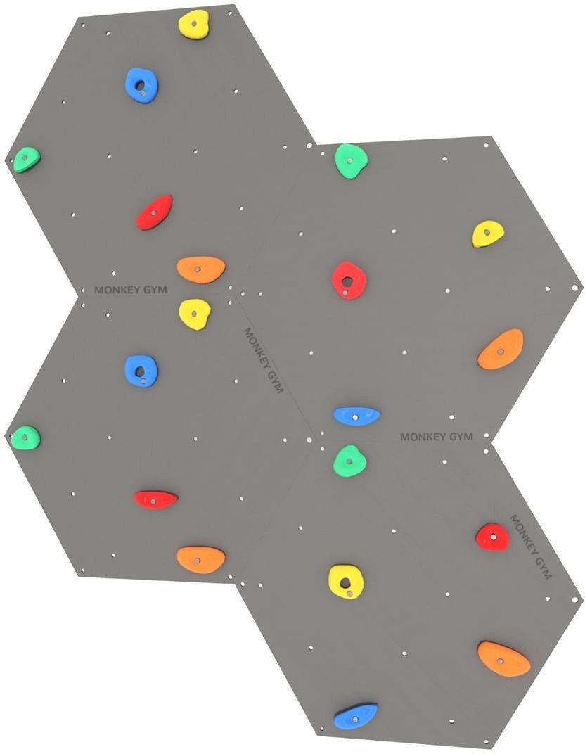 Ścianka wspinaczkowa sześciokątna 4x szara płyta + 20 kolorowych uchwytów