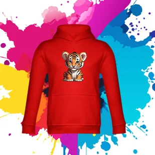 Bluza dziecięca typu kangurka z kapturem w kolorze czerwonym z nadrukiem tygrysek 6 lat - Bluzy dla dziewczynek - miniaturka - grafika 1
